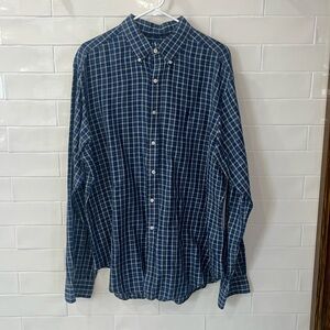 Ralph Lauren Blue Plaid Linen / Cotton Mix Button Down Shirt Sz XL